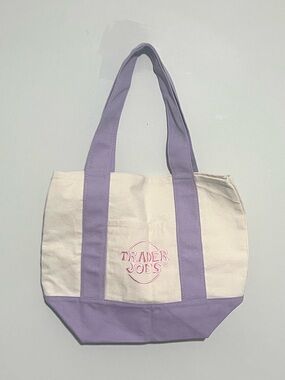 New Trader Joe's Cream and Lavender Canvas Tote